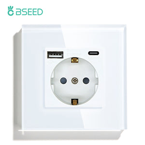 BSEED EU Standard Single Power Socket Touch Switch Crystal Panel USB Double Outlet Triple Wall Sockets Mounted Quadruple Sockets