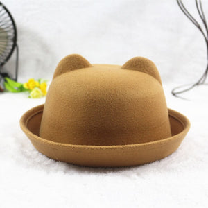 Adult Children Flat-top Fedora Hat Pure Color Imitation Wool Jazz Hat Wide Brim Ladies Elegant Round Hat Bowler Hat