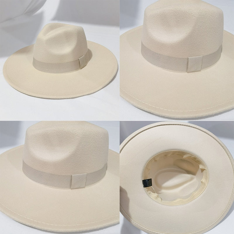 Fedora Hats for Women New 9.5cm Wide Brim Dress Men Caps Felted Hat Panama Church Wedding Ribbon Band Men Hat Sombreros De Mujer