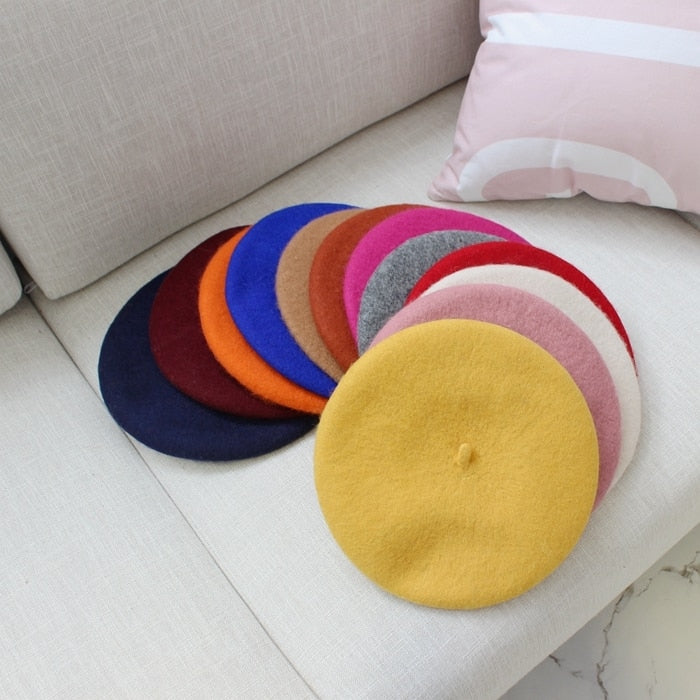 Women Wool Berets French Artist Style Warm Winter Beanie Hat Retro Plain Beret Solid Color Elegant Lady All Matched Autumn Caps