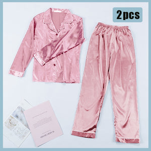 Pink Women&#39;s 7 Pieces Pajamas Sets Faux Silk Striped Pyjama Women Sleepwear Spring Summer Autumn Homewear Lounge Home Clothes