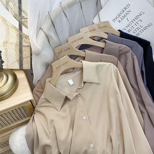 XEJ Chiffon Blouse Women&#39;s White LongSleeve Tops Spring 2022 Korean Fashion Shirt Solid Color Niche Loose Shirt Women Plus Sizes