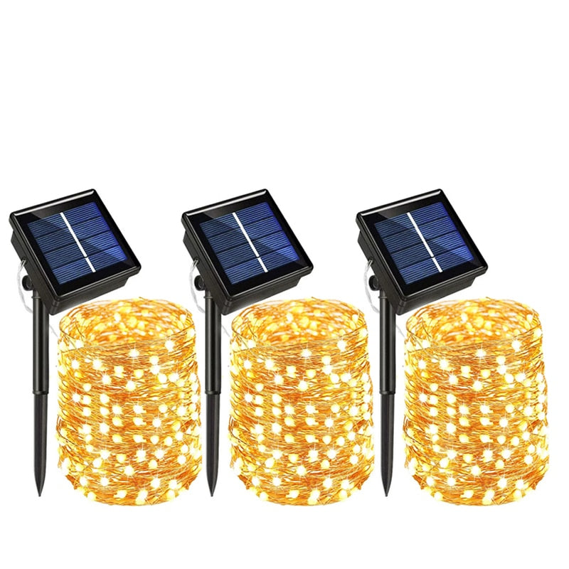 Outdoor LED Solar Fairy String Lights Waterproof Garden Decoration Garland 8Modes Copper Wire Light For Street Patio Christmas