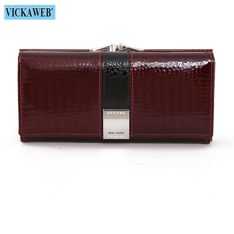 Free Gift 2022 New Diamonds Women&#39;s Patent Leather Wallet Long Fashion Patchwork Money Bag Ladies Purse Card Holder AE207-1