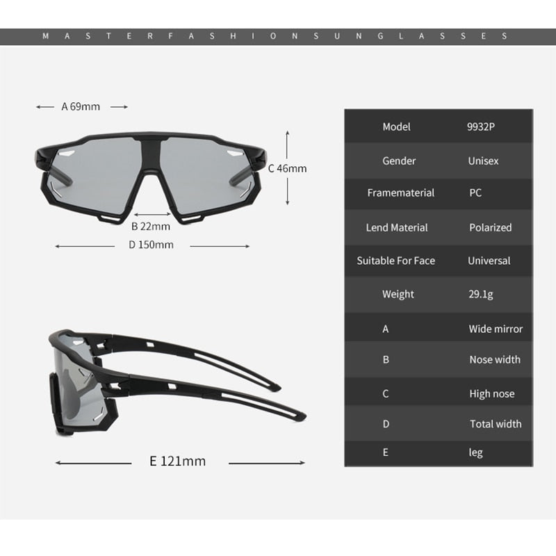Photochromic Sports Glasses Men's and Women's Polarized Bike Eyewear Mountain MTB Cycling UV400 Sunglasses Bicycle Road Goggles