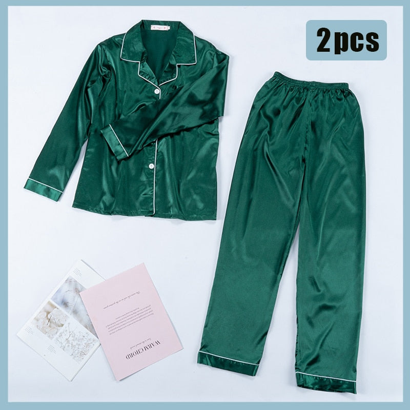 Pink Women&#39;s 7 Pieces Pajamas Sets Faux Silk Striped Pyjama Women Sleepwear Spring Summer Autumn Homewear Lounge Home Clothes
