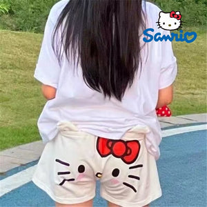 Sanrio Anime Hello Kitty Flannel Pajamas Black Women&#39;s Warm Woolen Cartoon Casual Home Pants In Autumn Winter Fashion Trousers