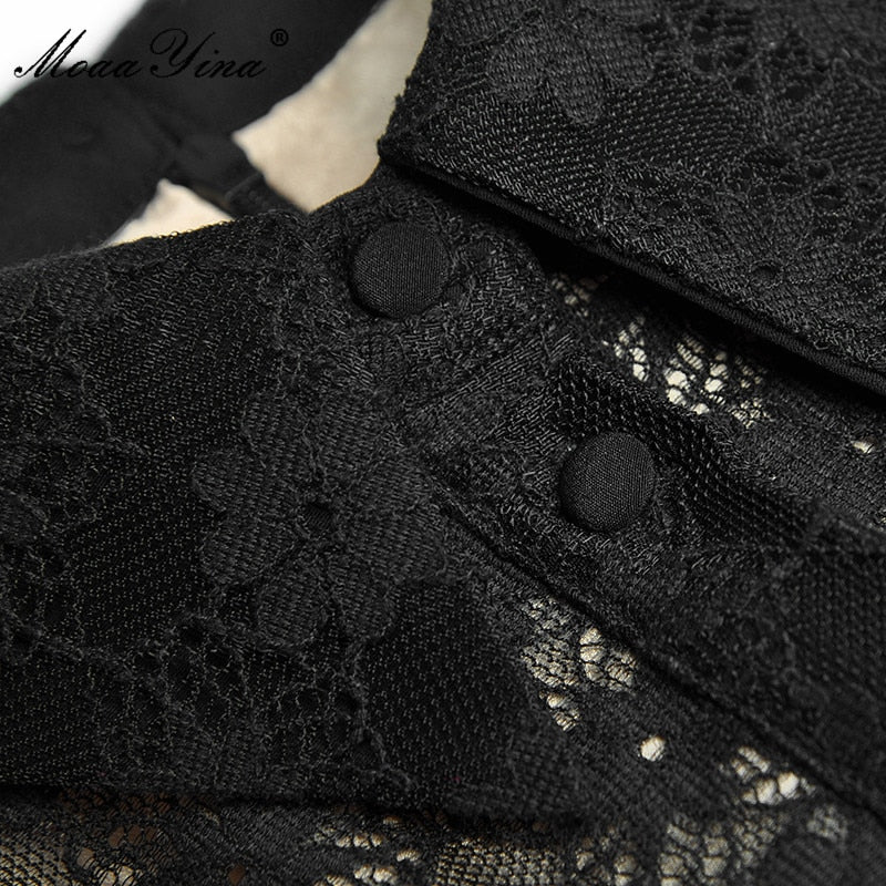 MoaaYina Fashion Designer dress Spring Women's Dress Long sleeve Lace Package Hip Elegant Party Black Fishtail Dresses
