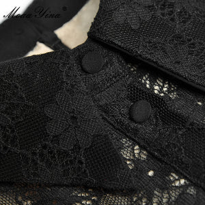 MoaaYina Fashion Designer dress Spring Women's Dress Long sleeve Lace Package Hip Elegant Party Black Fishtail Dresses
