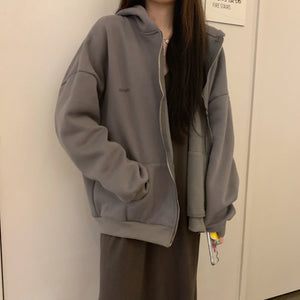 Hip Hop Zip Up Hoodie Vintage Star Patch Cotton Loose Sweatshirt Jacket Harajuku Gothic Long Sleeve Women Sweatshirt Y2k Clothes