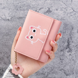 New Women&#39;s Wallet Cute Cat Short Wallet Leather Small Purse Girls Money Bag Card Holder Ladies Female Hasp 2022 Fashion