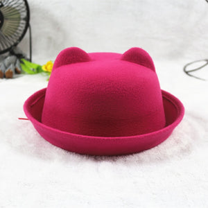 Adult Children Flat-top Fedora Hat Pure Color Imitation Wool Jazz Hat Wide Brim Ladies Elegant Round Hat Bowler Hat