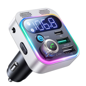 2022 Bluetooth 5.3 FM Transmitter for Car, [Stronger Dual Mics Deep Bass Sound] , 48W PD&amp;QC3.0 Car Charger Bluetooth Adapter