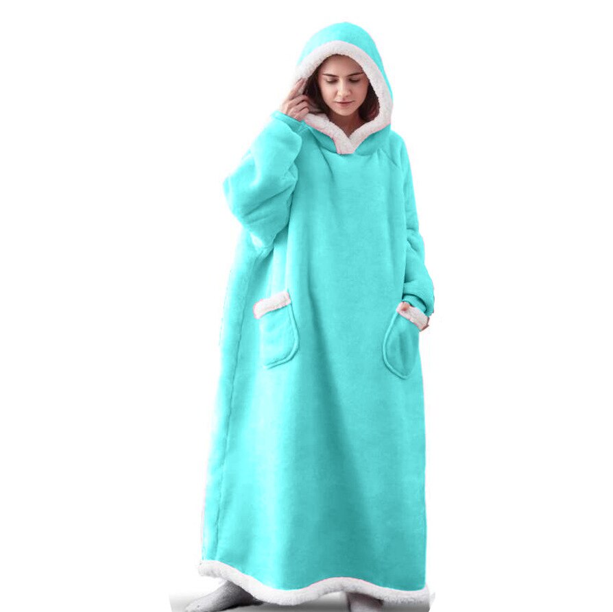 2023 Super Long Flannel Blanket with Sleeves Winter Hoodies Sweatshirt Women Men Pullover Fleece Giant TV Blanket Oversized New