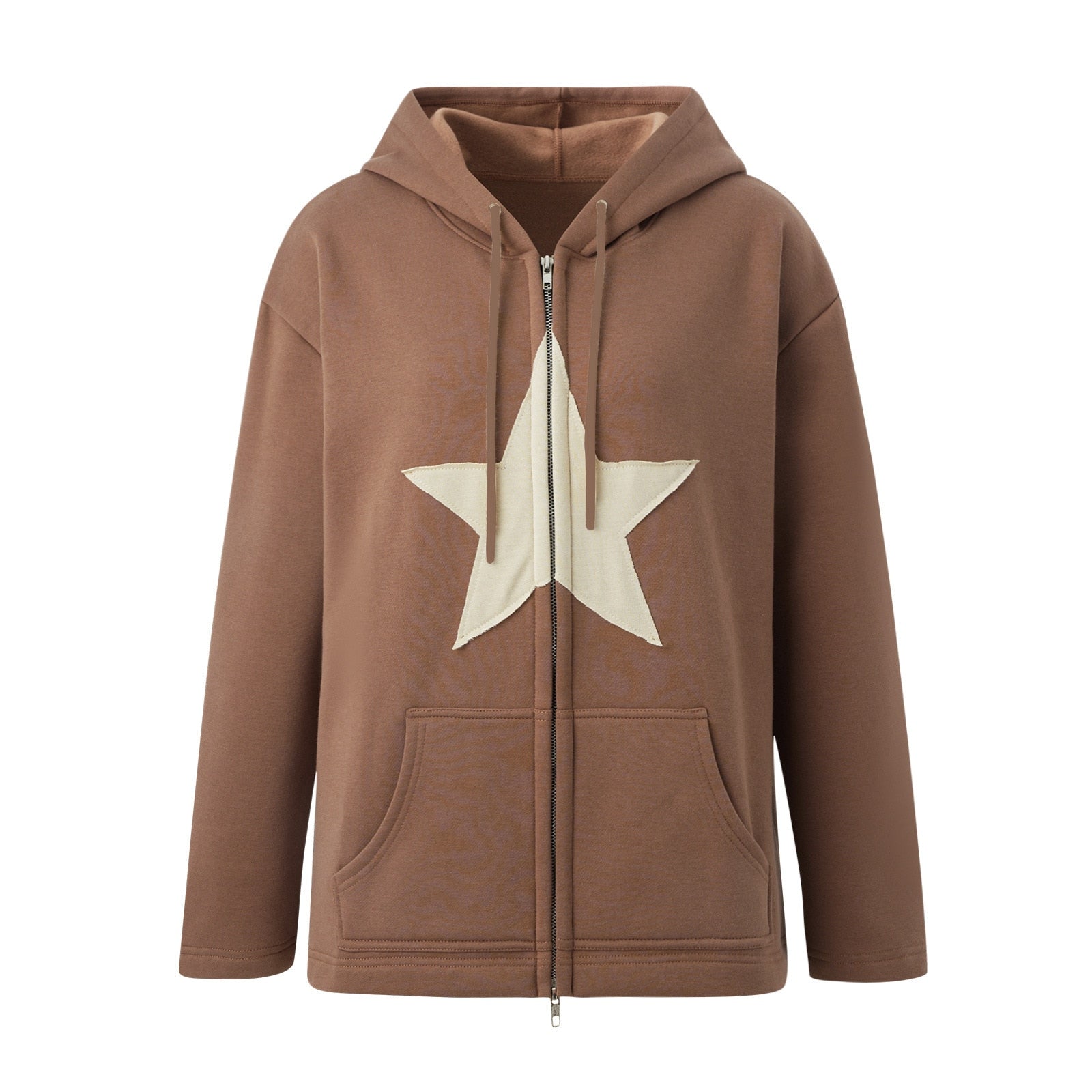 Hip Hop Zip Up Hoodie Vintage Star Patch Cotton Loose Sweatshirt Jacket Harajuku Gothic Long Sleeve Women Sweatshirt Y2k Clothes