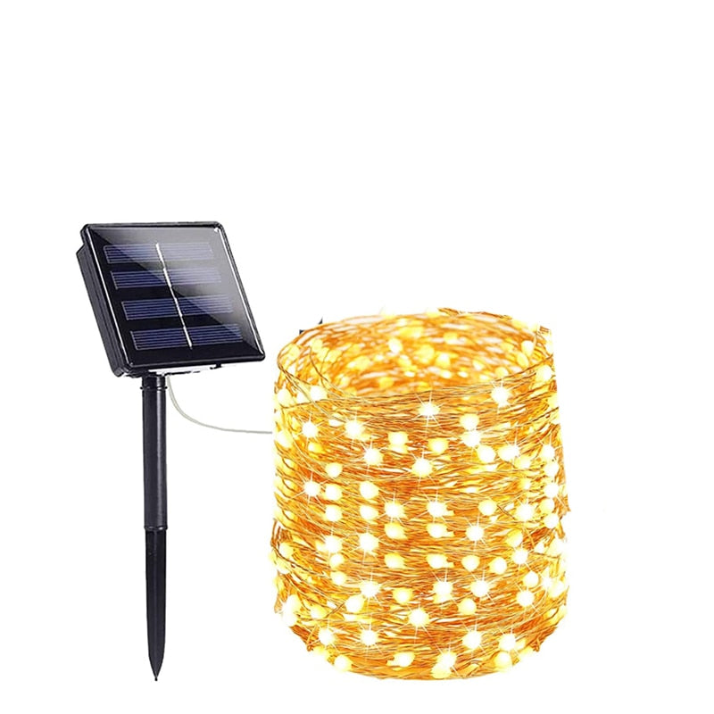 Outdoor LED Solar Fairy String Lights Waterproof Garden Decoration Garland 8Modes Copper Wire Light For Street Patio Christmas
