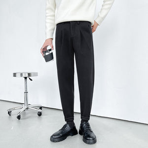 Winter Thick Woolen Pants Men Warm Fashion Society Mens Dress Pants Korean Straight Thicken Suit Pants Mens Formal Trousers