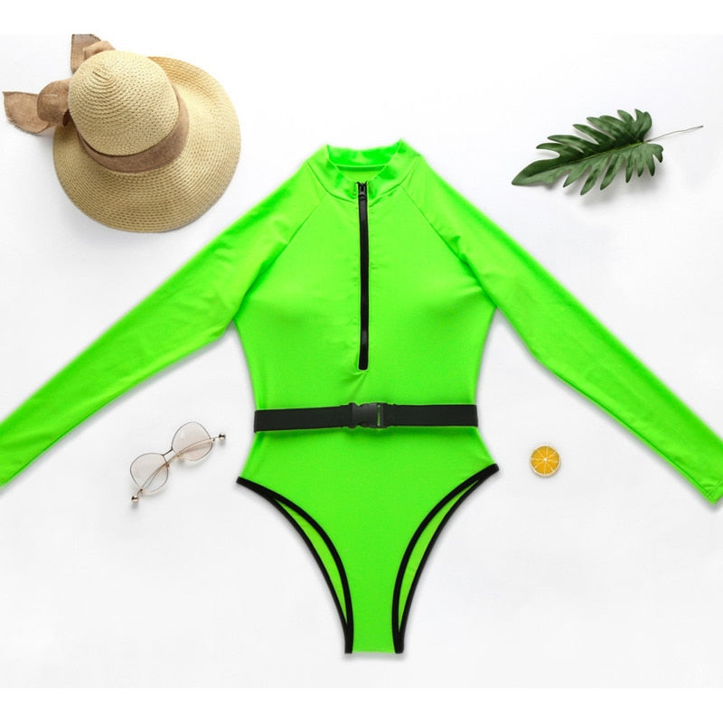 Summer One Piece Swimsuit Closed Long Sleeve Swimwear Sports Women&#39;s Swimming Bathing Suit Beach Bather Surfing Swimming Wear