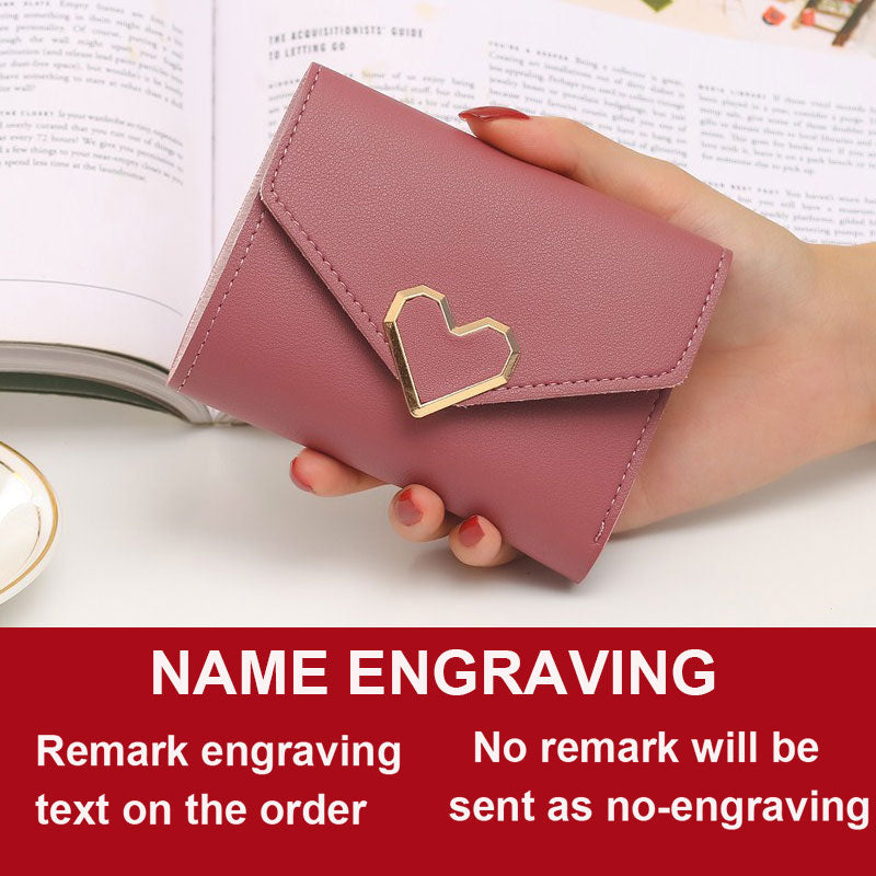 2022 New Short Women Wallets Free Name Engraving Kpop Heart-Shaped Cute Small Women&#39;s Wallet PU Leather Slim Simple Female Purse