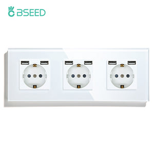 BSEED EU Standard Single Power Socket Touch Switch Crystal Panel USB Double Outlet Triple Wall Sockets Mounted Quadruple Sockets