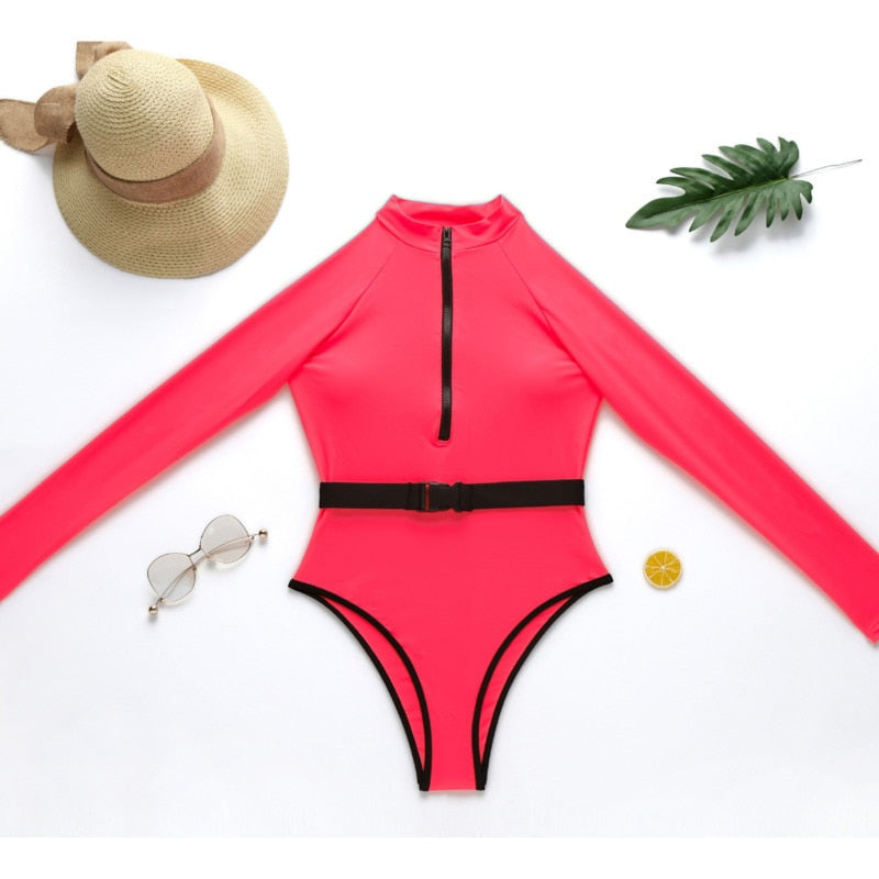 Summer One Piece Swimsuit Closed Long Sleeve Swimwear Sports Women&#39;s Swimming Bathing Suit Beach Bather Surfing Swimming Wear