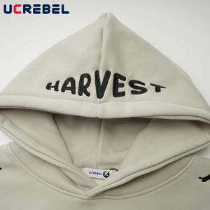 Letter Embroidery Hooded Sweatshirts Mens Autumn Winter Long Sleeve Loose Casual Streetwear Drop Shoulder Hoodies Men