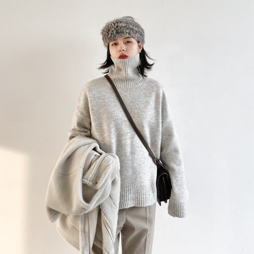 CHIC VEN Korean Women&#39;s Sweater Loose Turtleneck Sweaters Warm Solid Pullover Knitwear Basic Female Tops Autumn Winter 2022