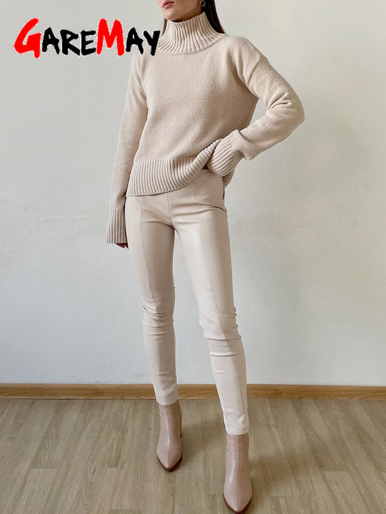 Winter Women's Leather Pants Black Slim Zipper Classic Leather Trousers Pencil Beige Tight Pu Faux Leather Pants for Women 2023