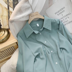 XEJ Chiffon Blouse Women&#39;s White LongSleeve Tops Spring 2022 Korean Fashion Shirt Solid Color Niche Loose Shirt Women Plus Sizes