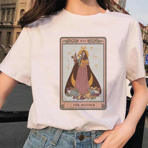 Women&#39;s Tarot Card Flower Funny Time Ladies Cartoon Fashion Short Sleeve Summer Printed T-shirt Women&#39;s T-shirt Top Pattern.