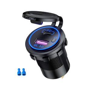 48W USB Charger Socket Waterproof Fast Charge Adapter PD Type C and QC3.0 Power Outlet With Switch For Car Marine Motorcycle