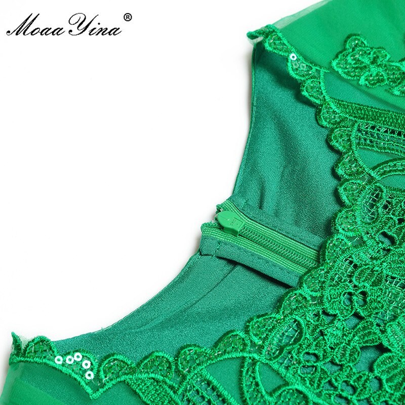 MoaaYina Fashion Designer dress Summer Women&#39;s Dress Butterfly Sleeve Hollow-out Embroidery Sashes Green Party Dresses 2022