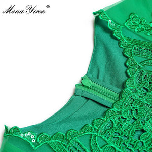 MoaaYina Fashion Designer dress Summer Women&#39;s Dress Butterfly Sleeve Hollow-out Embroidery Sashes Green Party Dresses 2022