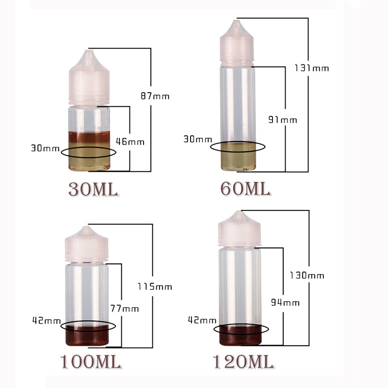 50PCS 30ml 60ml 100ml 120ml Empty Plastic PET Transparent Dropper Bottles E Liquid Vape Juice Bottle with Translucent White Caps
