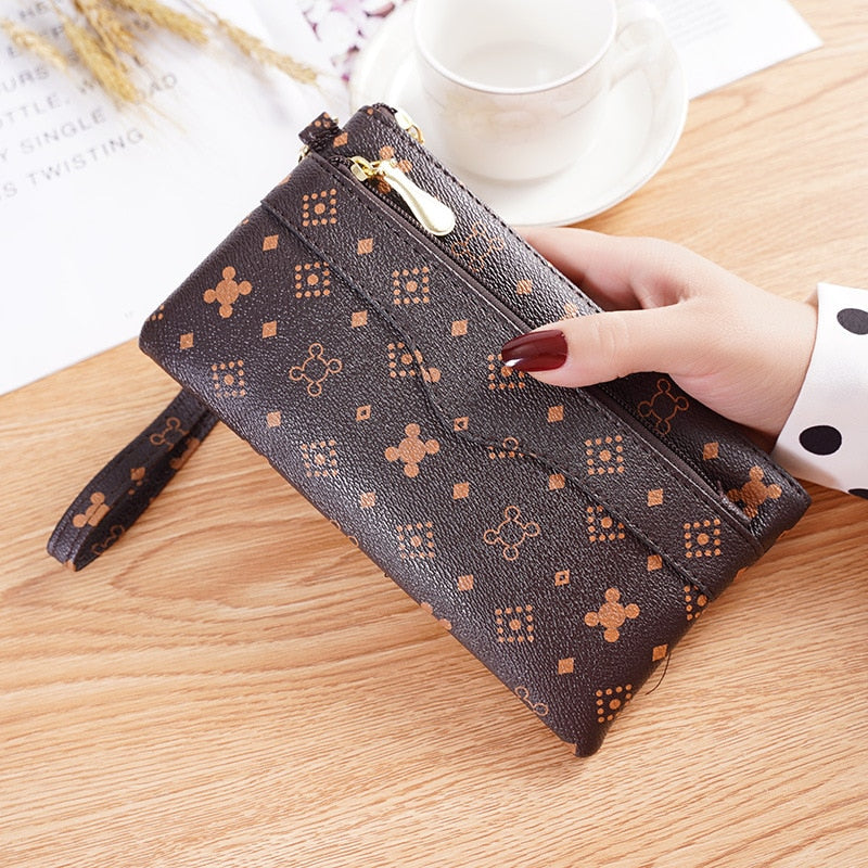 Women&#39;s Brand Clutch Purse Ladies Money Wallet for Women&#39;s Clutch Bag Slim FeMale Wallet Card Holder Uneven Wallets Made Leather