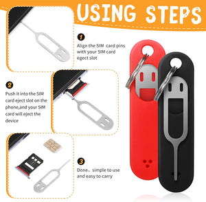 5pcs SIM Card Removal Needle Pin & Anti-lost Tray Charm Keychain Split Rings Phone SIM Card Storage Case Ejecter Tool Needles