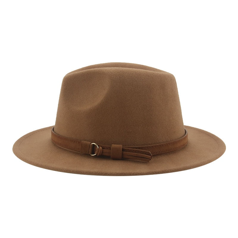 Fedora Hats for Women Men Wide Brim Solid Women Hats Band Belt Classic Formal Dress Khaki Black Winter Hats Sombreros De Mujer