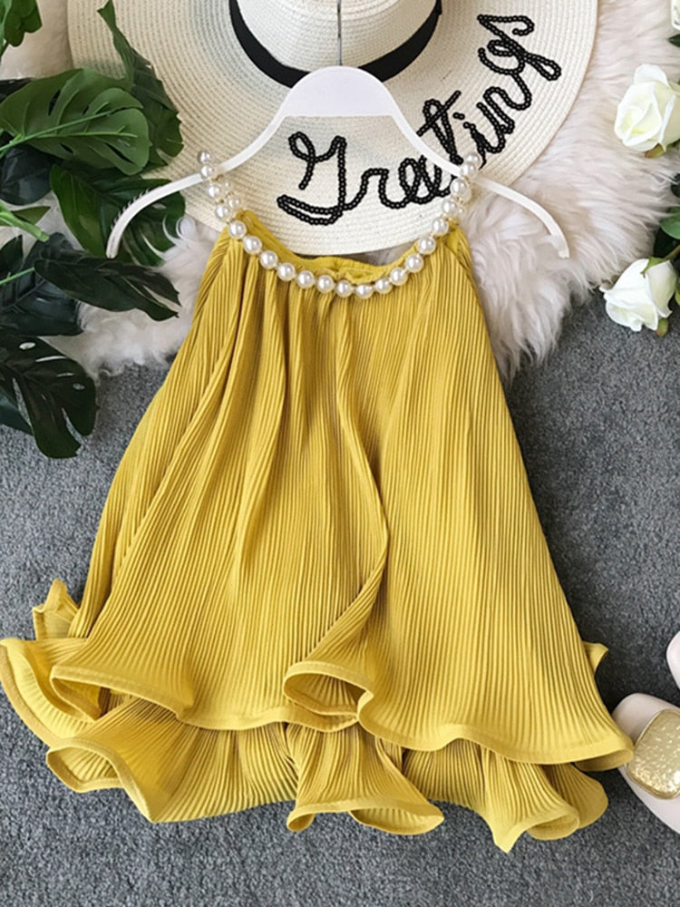 Women's Tops Summer Halter Beading Curled Chiffon Shirt Ruffled Loose Baby Shirt Sleeveless Tops Women Blouse ML843