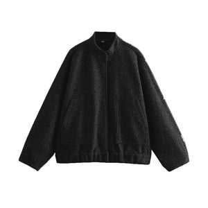 Bomber Jacket Women Zatr 2023 Women's Jackets Coat Bombers Women Green Woolen Jacket With Button Solid Chic Streetwear Top Coats