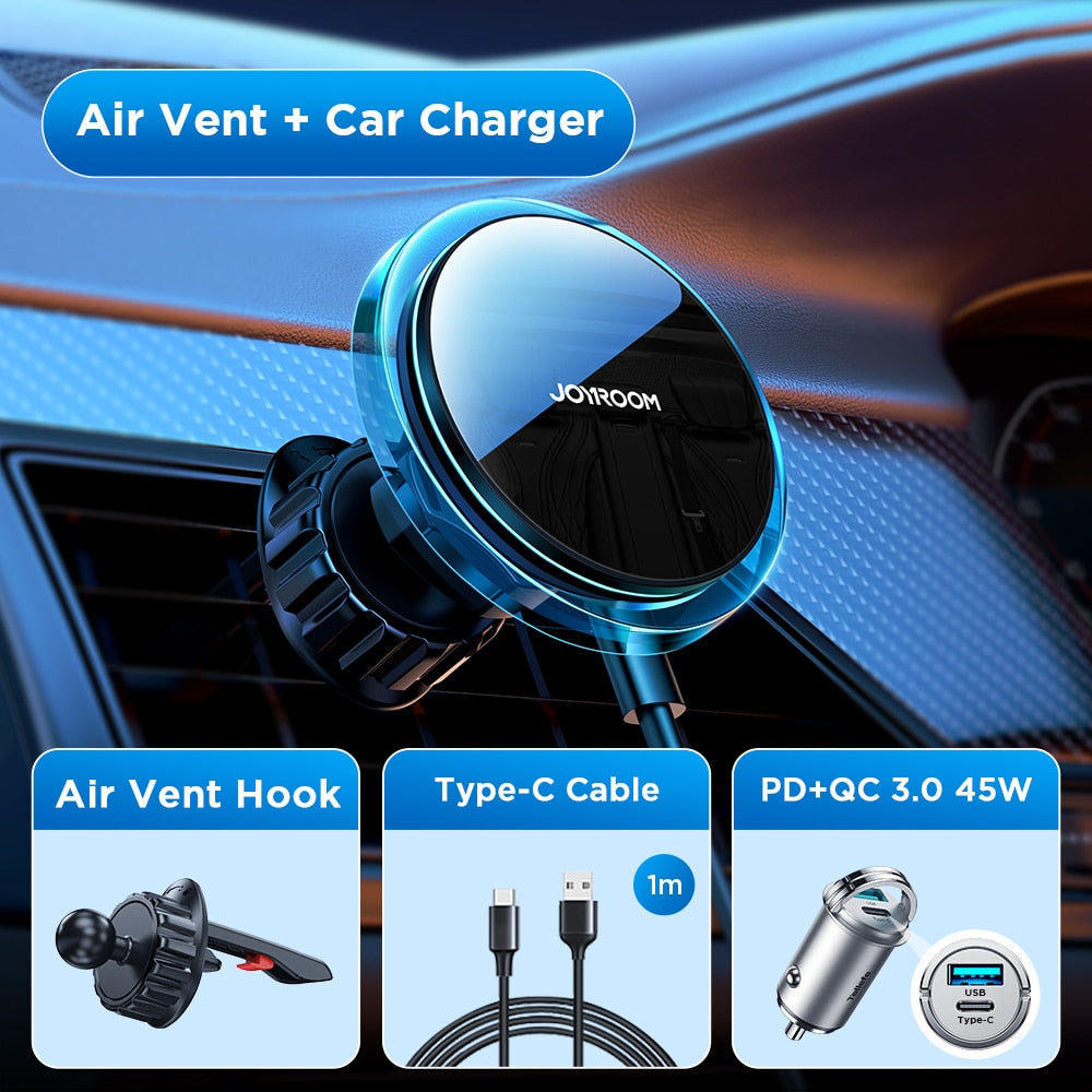 Joyroom Magnetic Car Phone Holder Wireless Charger For iPhone 14 13 12 Pro Max Fast Charging Car Charger Holder With Blue Light