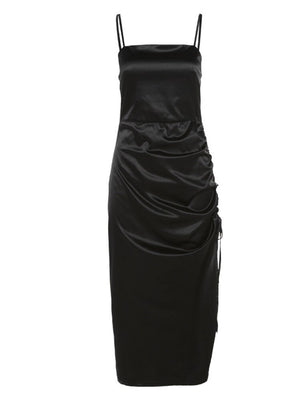 Women's Sexy Dress Bodycon Backless Summer Midi Dresses for Women Folds Drawstring Party Robes Femme Sleeveless Female Clothing