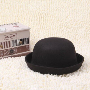 Adult Children Flat-top Fedora Hat Pure Color Imitation Wool Jazz Hat Wide Brim Ladies Elegant Round Hat Bowler Hat