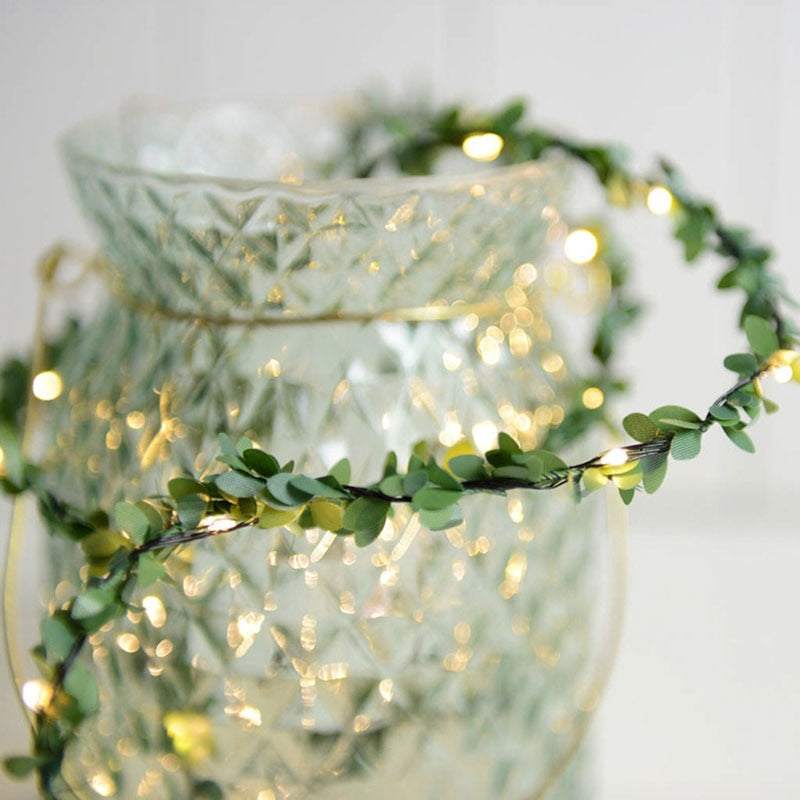 Outdoor Wedding Decoration LED Leaf Twine Fairy String Lights With Battery Operate For Rustic Holiday Party Event Decor Supplies