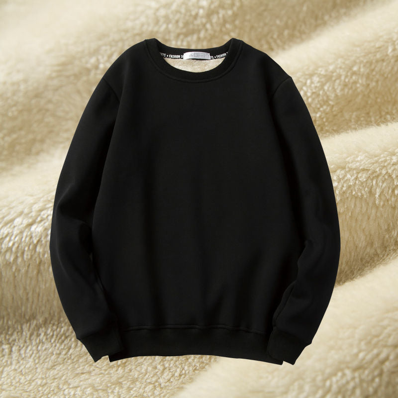 Men Winter Fleece Thickened Sweatshirts Male Retro Casual O-neck Long Sleeve Hoodie Tops 2022 Solid Basic Warm Loose Pullovers