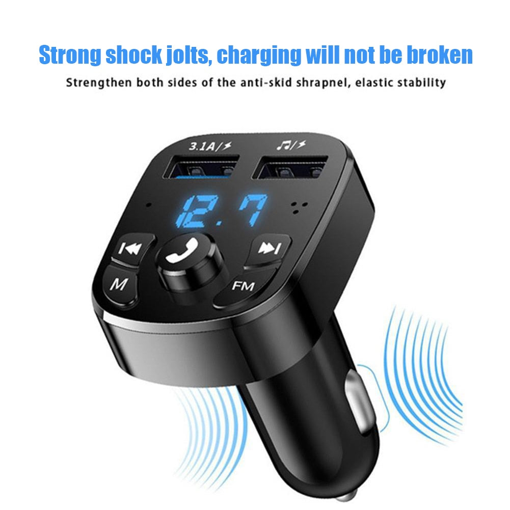 Car Handfree Bluetooth 5.0 FM Transmitter Car Kit MP3 Player Handsfree Speaker Audio Coche Adapter Receiver USB Fast Charger