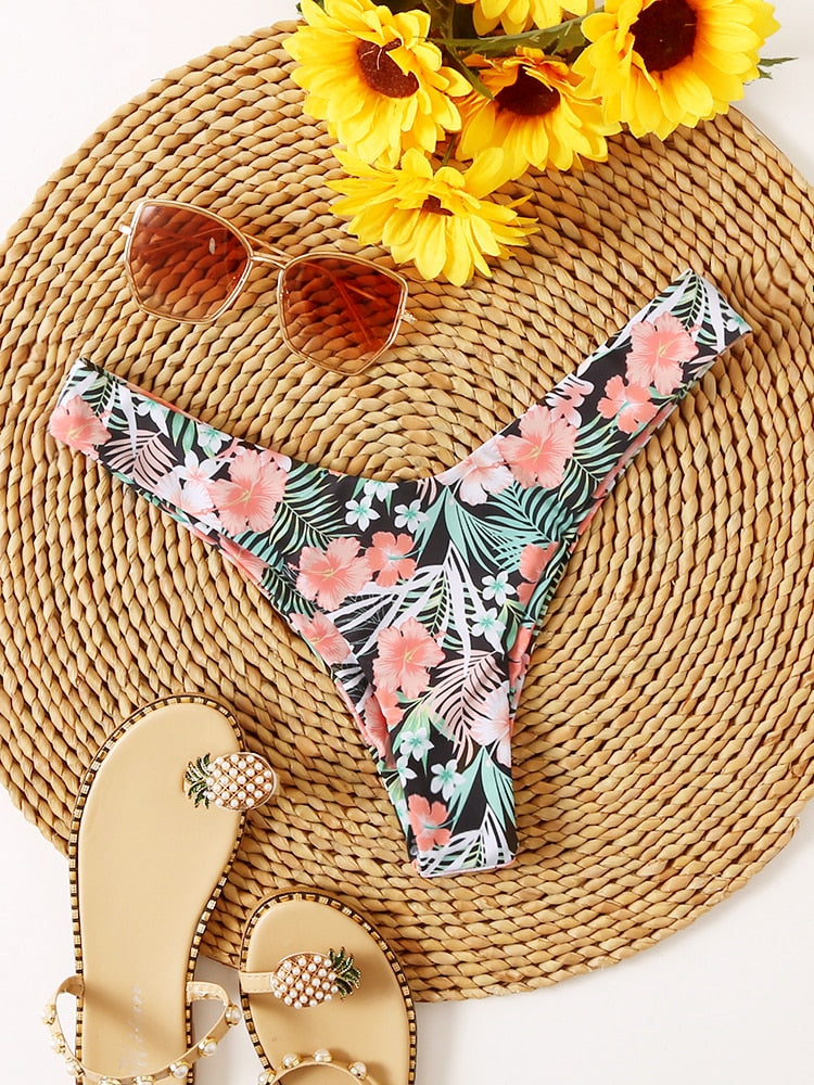 Bikini Bottoms Women&#39;s 2023 New Swimsuit High Waisted Bottom Solid Red Swimwear Thong Beachwear Brazilian Bathing Suit Summer