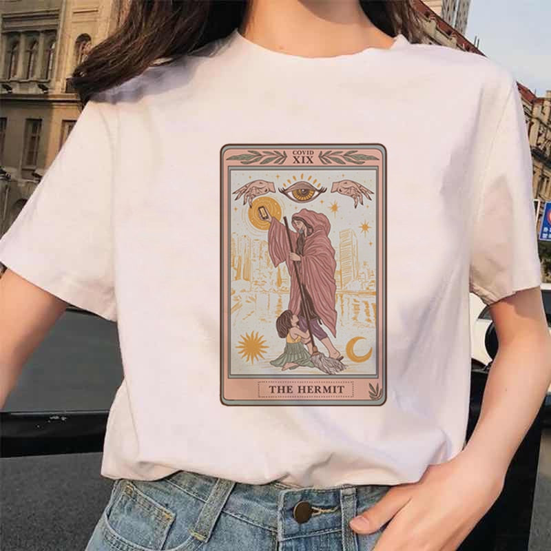 Women&#39;s Tarot Card Flower Funny Time Ladies Cartoon Fashion Short Sleeve Summer Printed T-shirt Women&#39;s T-shirt Top Pattern.