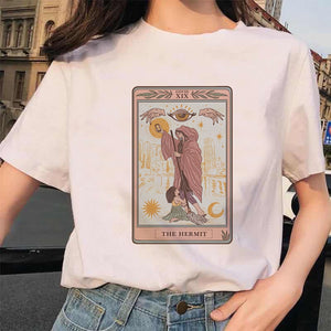 Women&#39;s Tarot Card Flower Funny Time Ladies Cartoon Fashion Short Sleeve Summer Printed T-shirt Women&#39;s T-shirt Top Pattern.