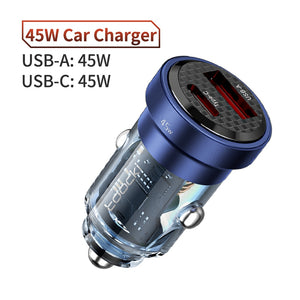 Toocki Type C Car Charger 45W Quick Charge4.0 QC3.0 SCP 5A PD Fast Charging USB C Car Phone Charger For iPhone Xiaomi Samsung