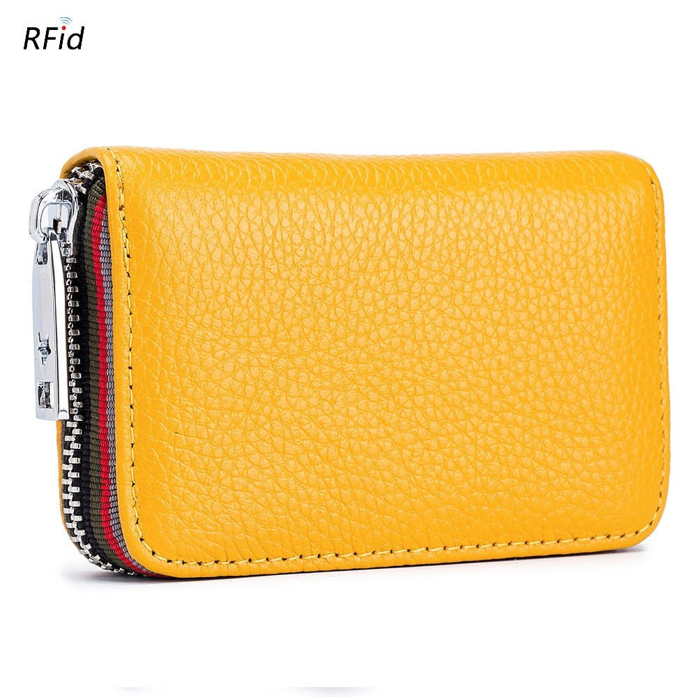 2023 New Fashion Women&#39;s Card Bag Genuine Leather Men Credit Card Holder Rfid Wallet Female Change Organizer Small Purse Zipper